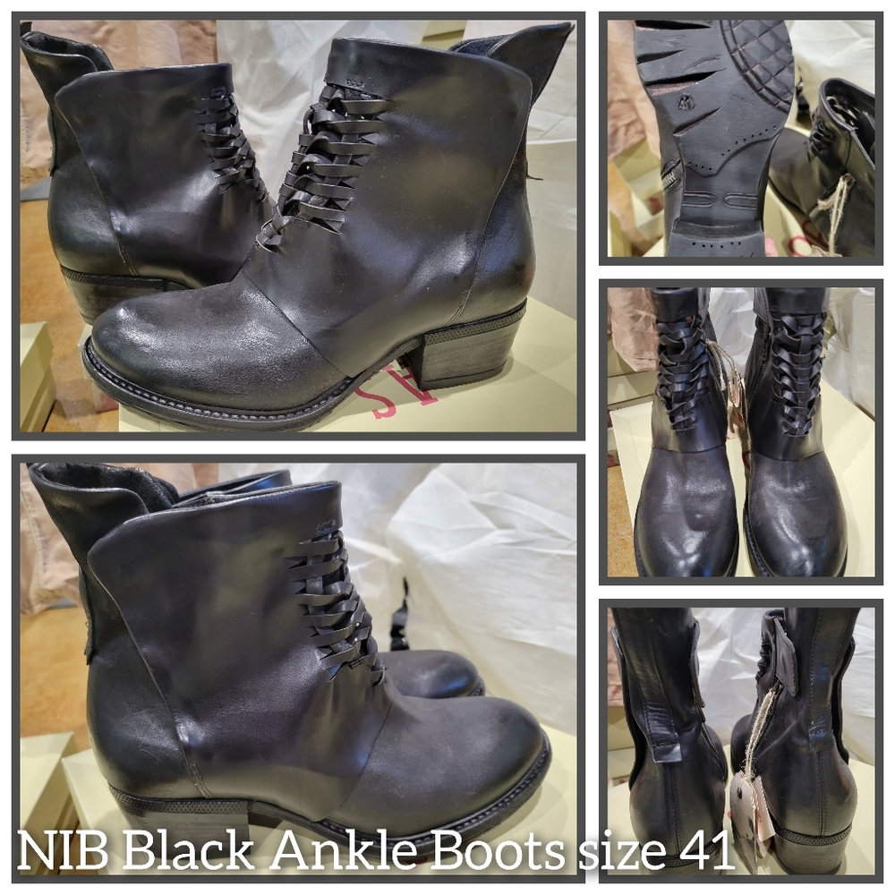 NIB A.S.98 Punk Black Leather  Ankle Boots Women 41